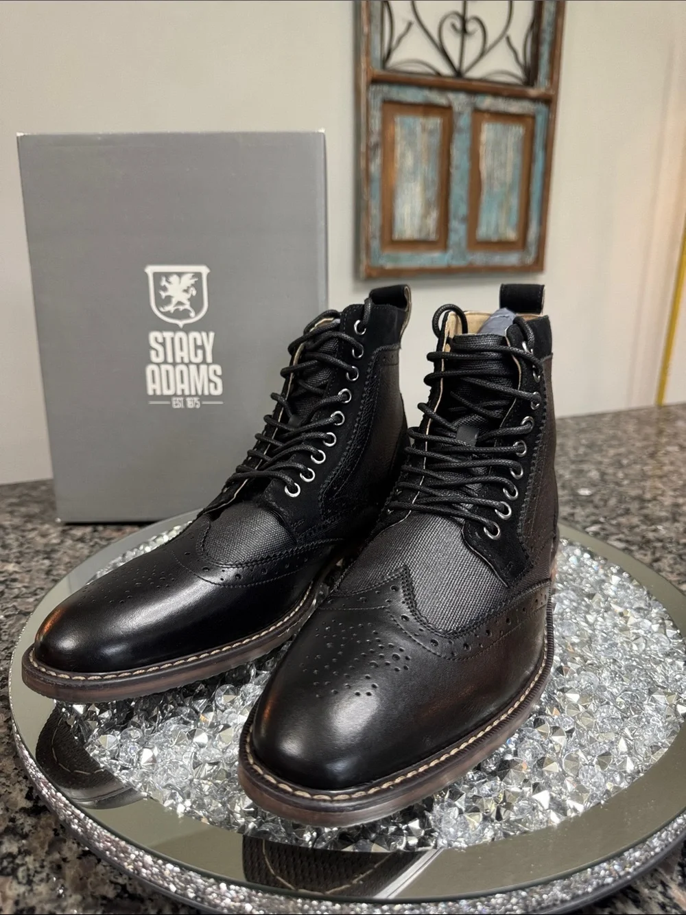 Stacy Adams Black Leather & Suede Wingtip Chukka Boots NWT